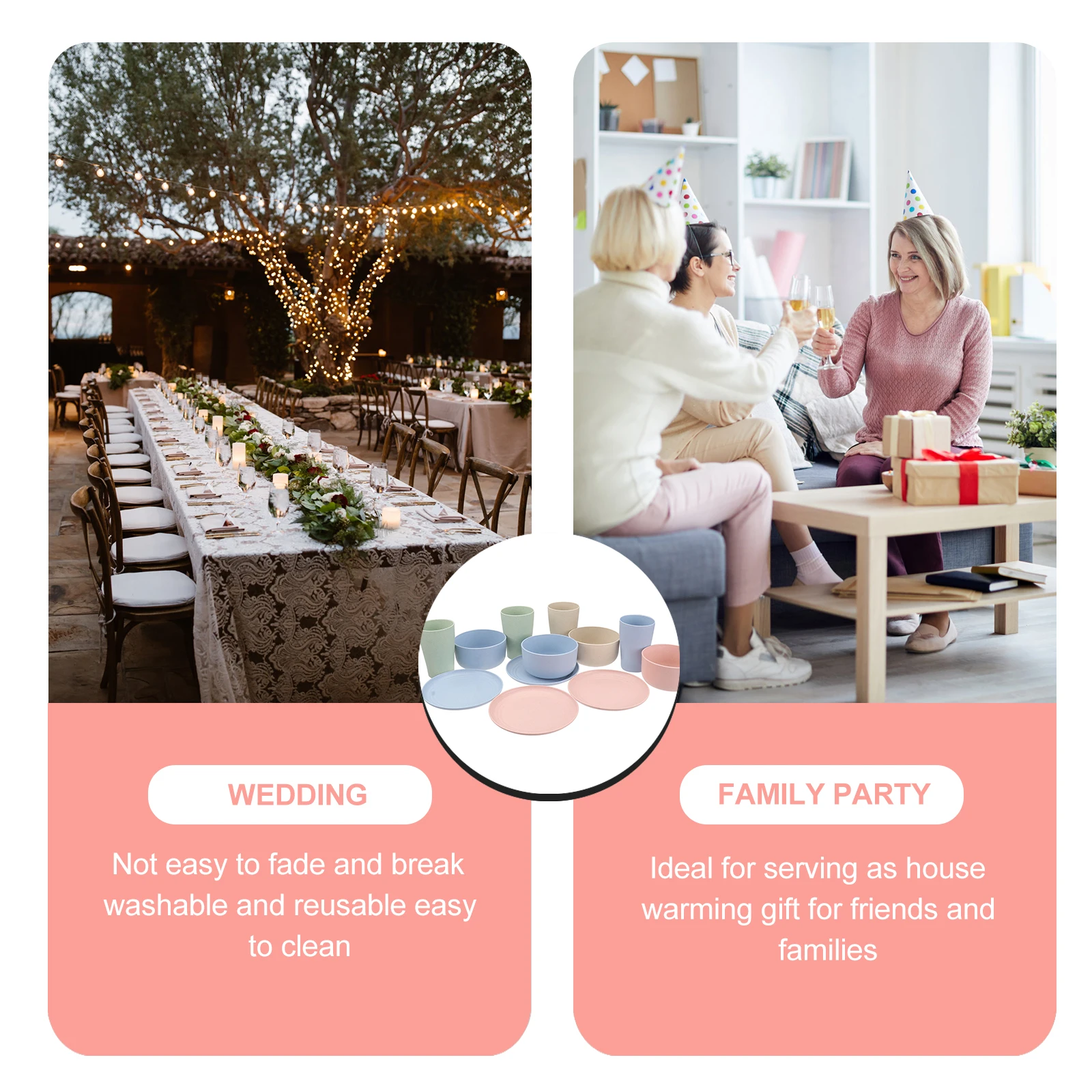 

4Sets Straw Tableware Set Household Bowls Cups Plates Reusable Kitchen Supplies Gift Household Tableware