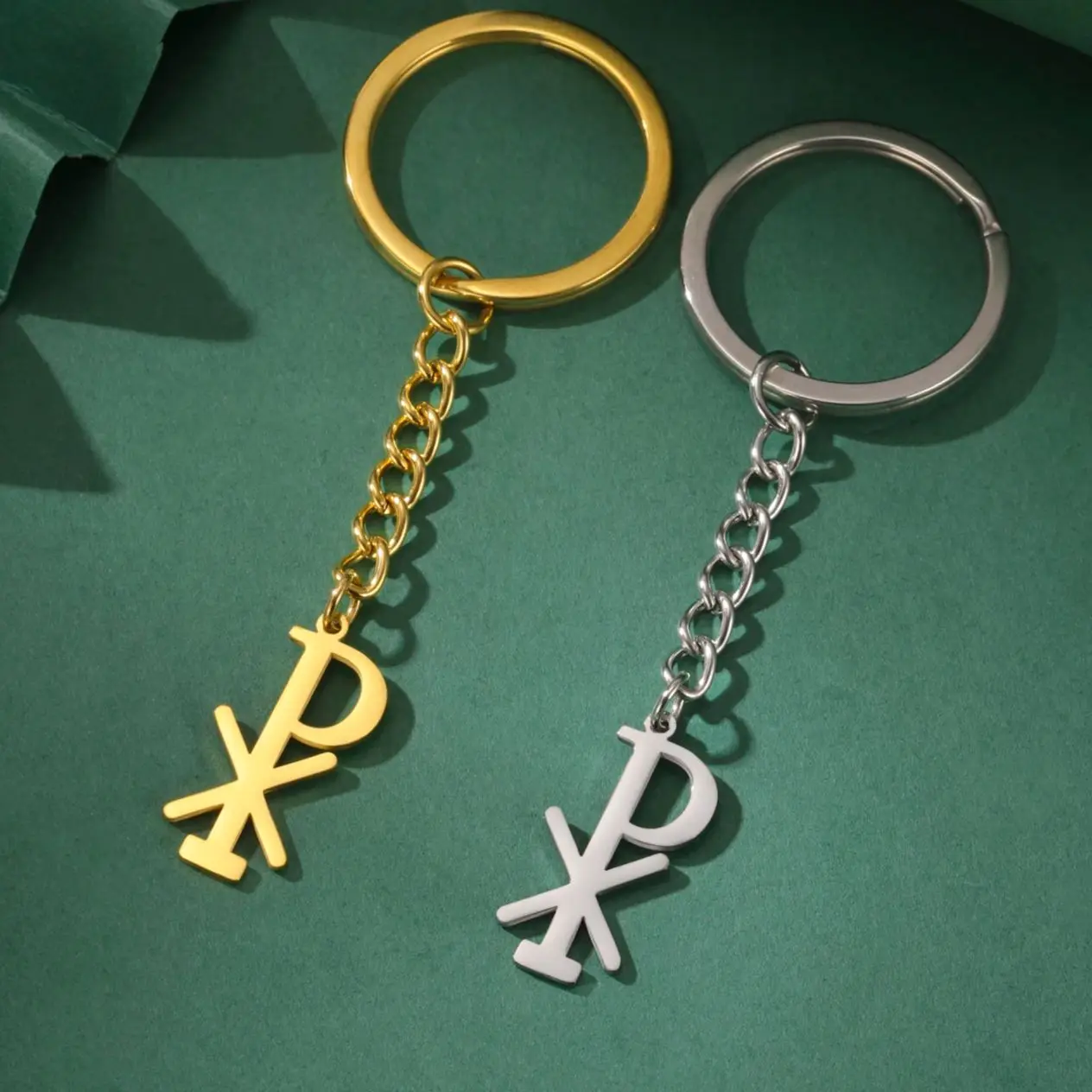 LIKGREAT Retro Chi-Rho Christian Symbol Keyrings Religious Amulet Jewelry Roman Pendants Stainless Steel Keychains for Women Men