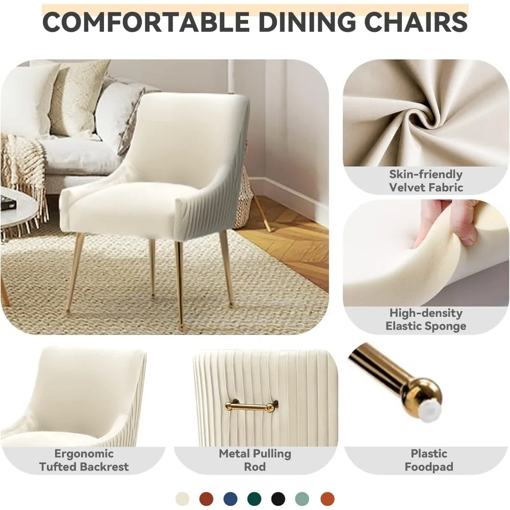 Kursi Makan, Kursi Aksen Set Isi 2, Kursi Ruang Makan Dapur Berlapis Modern dengan Kaki Emas, Ruang Tamu Beludru Berumbai Kain