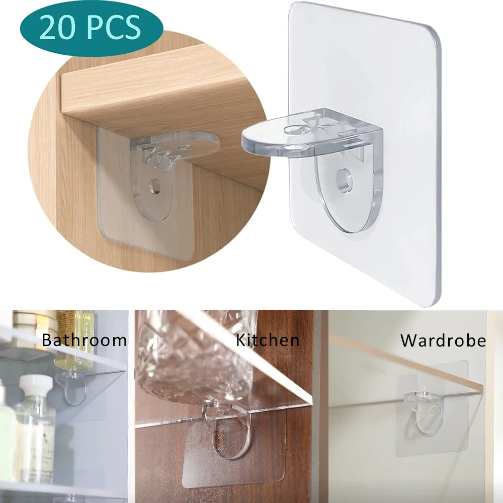 

20 шт., клейкий кронштейн для полки, неперфорированный шкаф для младенцев, фиксированная перегородка, фиксированный крючок для пасты, аксессуары для детского замка