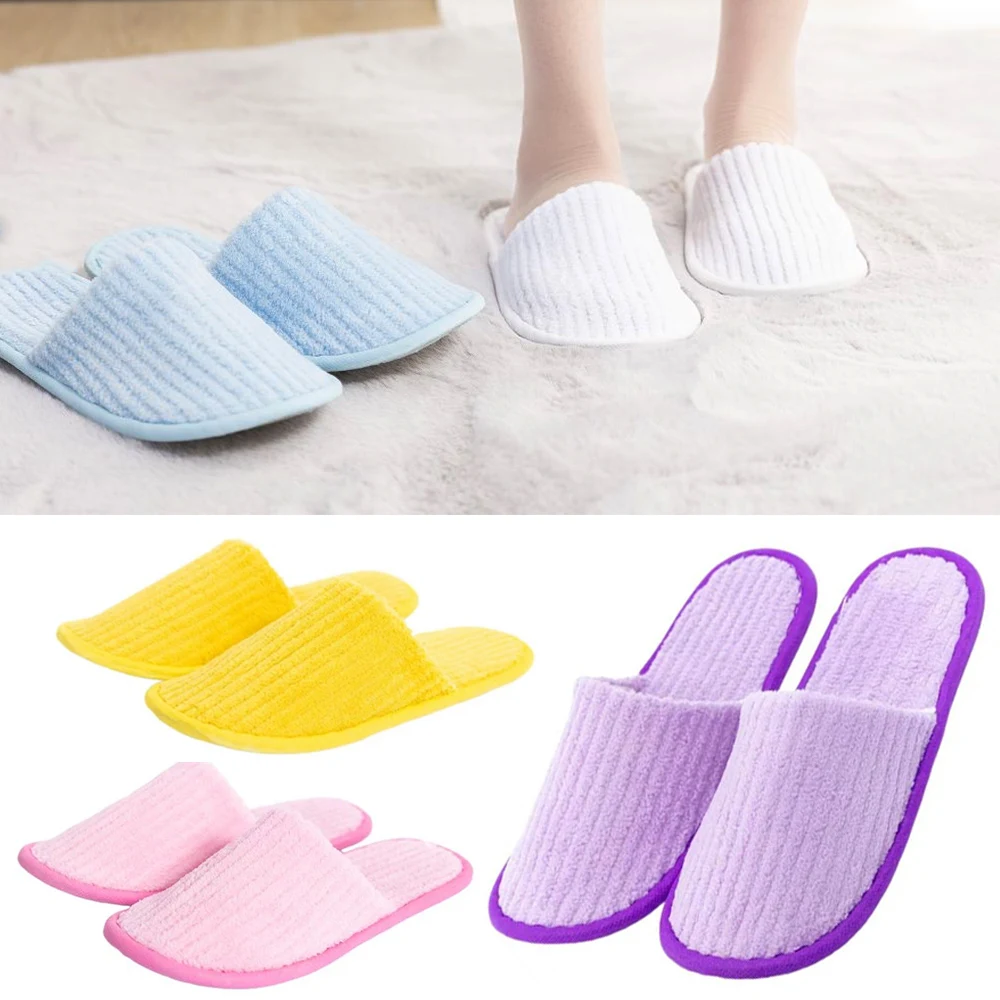 Home Coral Fleece Slippers Disposable Slippers Solid Unsiex Hotel Slippers All-inclusive Slippers Soft Warm Non-slip 1 Pair Hot