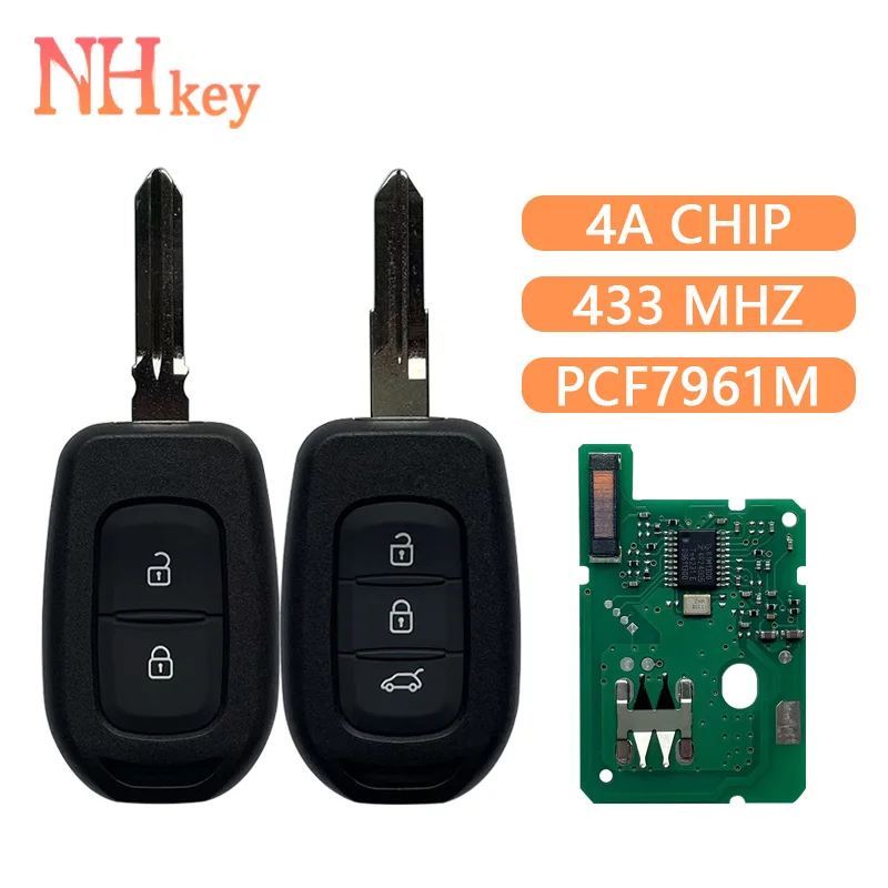 NH KEY 2/3 Buttons 4A Chip PCF7961M Chip 433Mhz Car Remote Key For Renault Sandero Logan Dacia Lodgy Dokker  Duster with logo