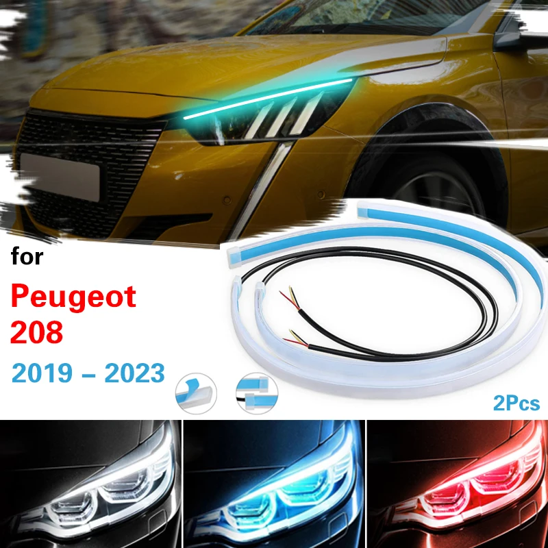 

For Peugeot 208 2019-2023 Newest Start-Scan LED Car DRL Daytime Running Light Auto Flowing Turn Signal Guide Thin Strip Lamp 12V