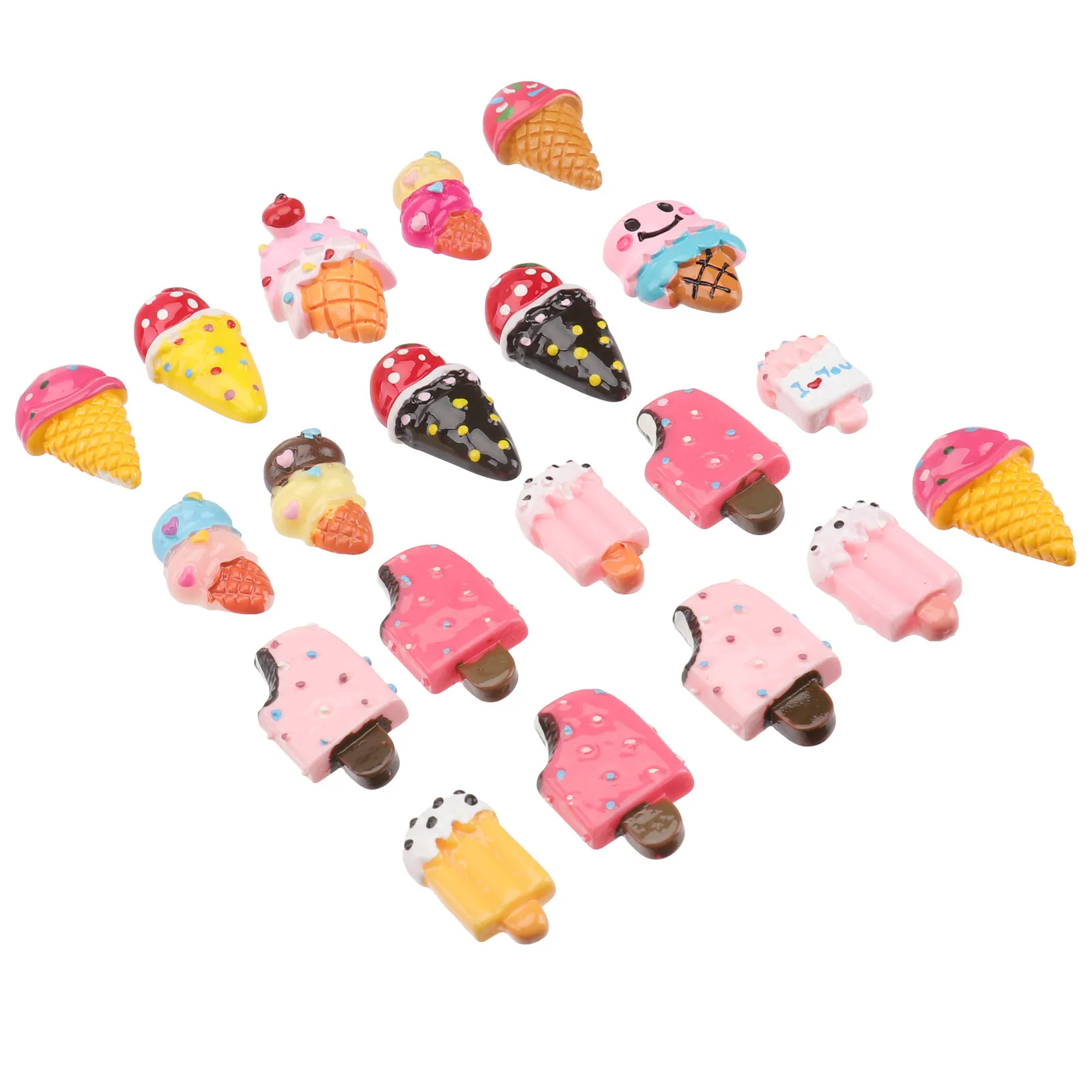 20pcs Ice-Cream Decorations Resin Craft Ornaments For Home Decor Kids Diy Colorful Adornment Creative Ice Cream Shaped Ornament