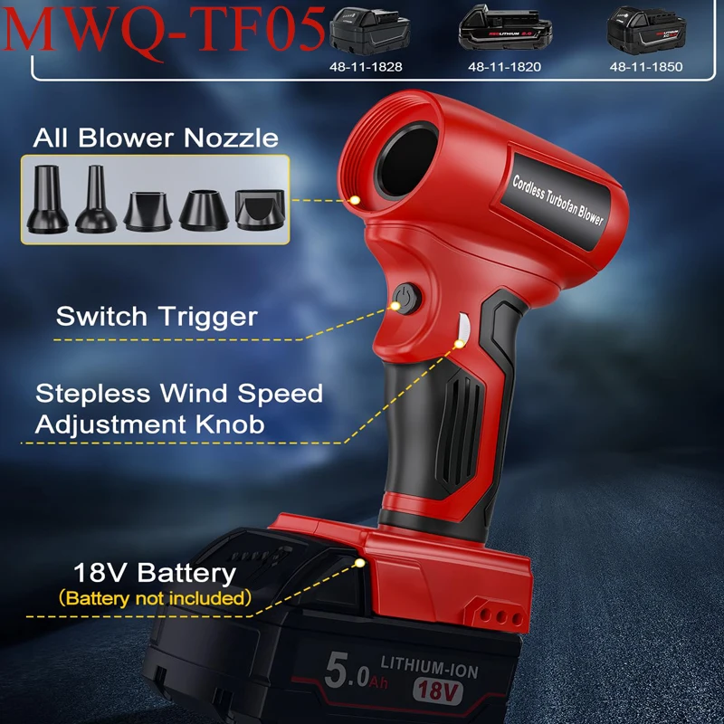Ulepszona dmuchawa strumieniowa o mocy 210 W do akumulatora litowo-jonowego Milwaukee 18 V Mini elektryczny odkurzacz powietrza Wielofunkcyjne narzędzie czyszczące — zdjęcie produktu 5