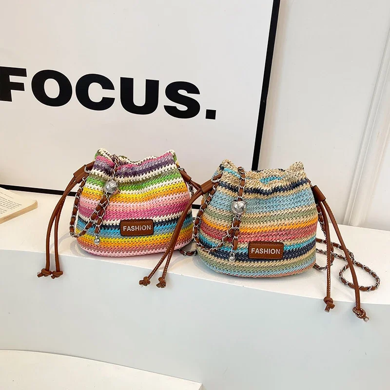 Versatile Style Grass Weaving Fashion Crossbody Bag 2024 New Summer Bucket Bag Trend Handbag High Quality Women\'s Shoulder Bags