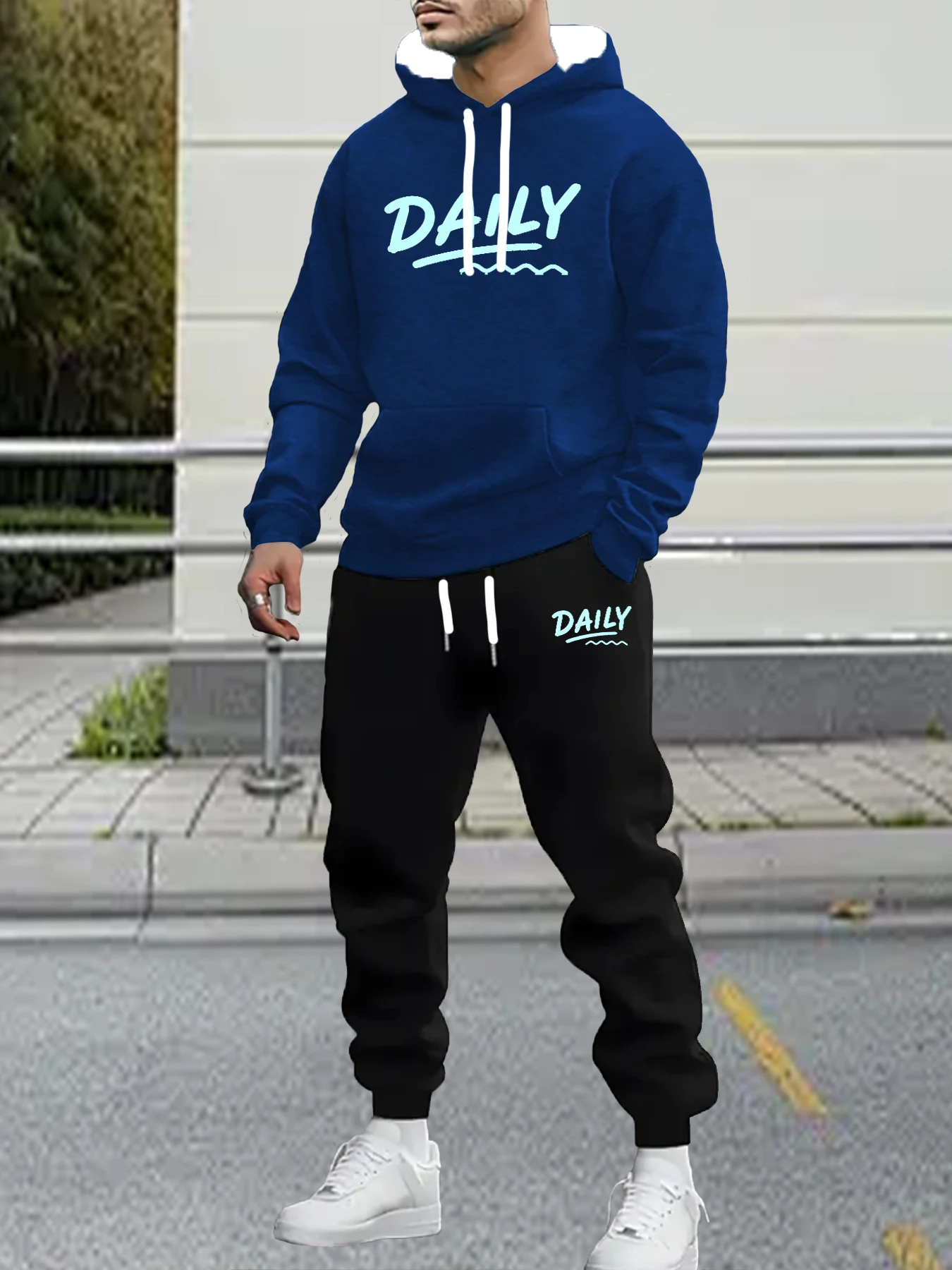 

Осенне-зимний мужской комплект с капюшоном и мужской буквой DAILY с буквенным принтом, уличный спортивный комплект с капюшоном, быстросохнущий