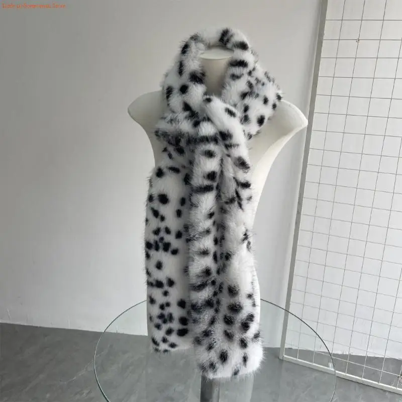

F92D Стильный шарф с леопардовым узором Уютный плюшевый шейный платок, который легко укладывать и носить с собой