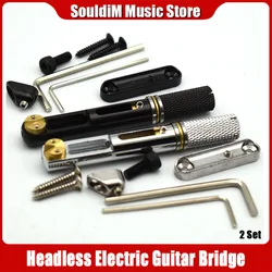 7Set Saddle Headless Electric Guitar Bridge Tailpiece with Wrench for Headless Electric Guitar Black/Chrome