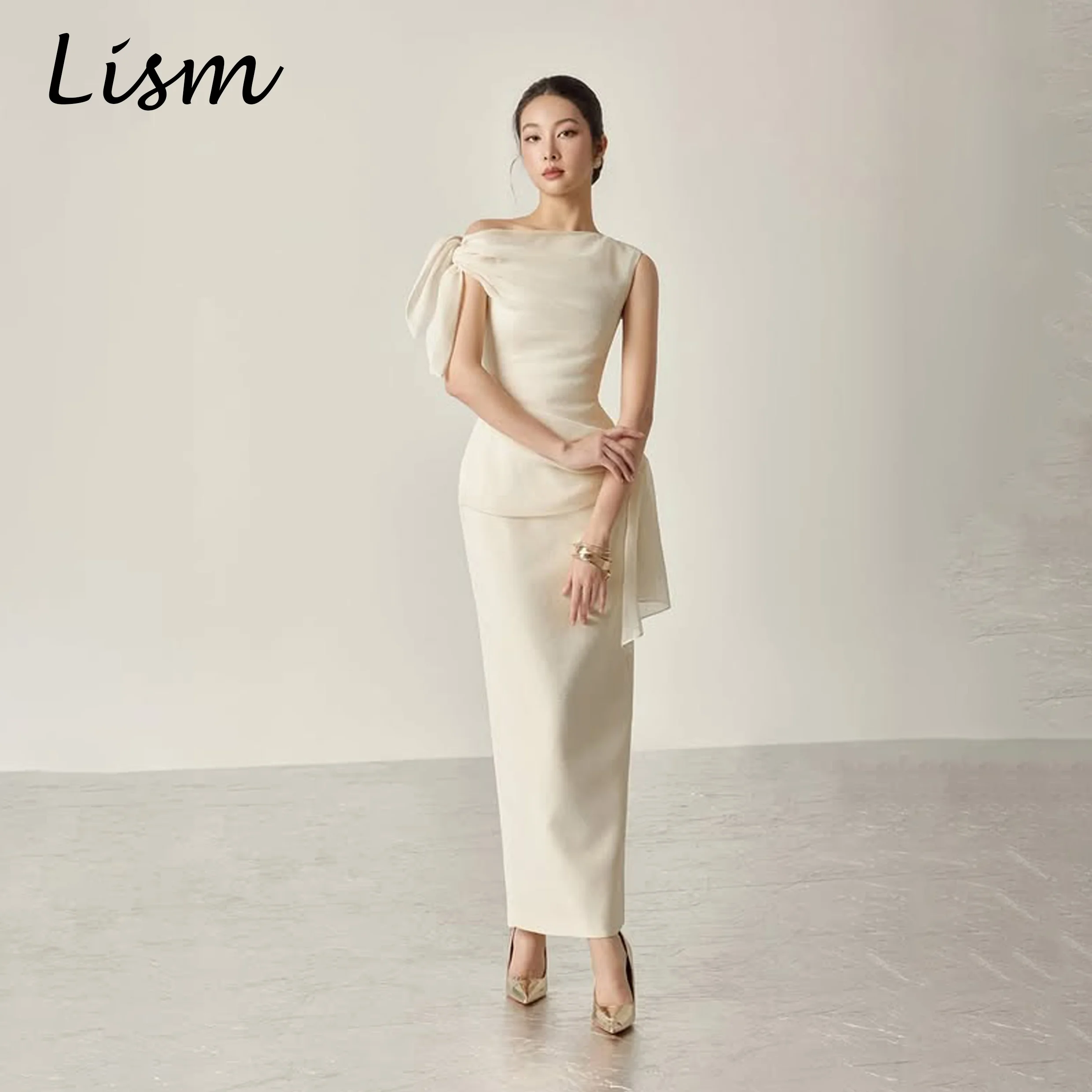 

Lism Modest One-Shoulder Elegant Wedding Dress A-line Ankle-Length Zip Back Korea Wedding Dress Photo Shoot 웨딩드레스 Customized