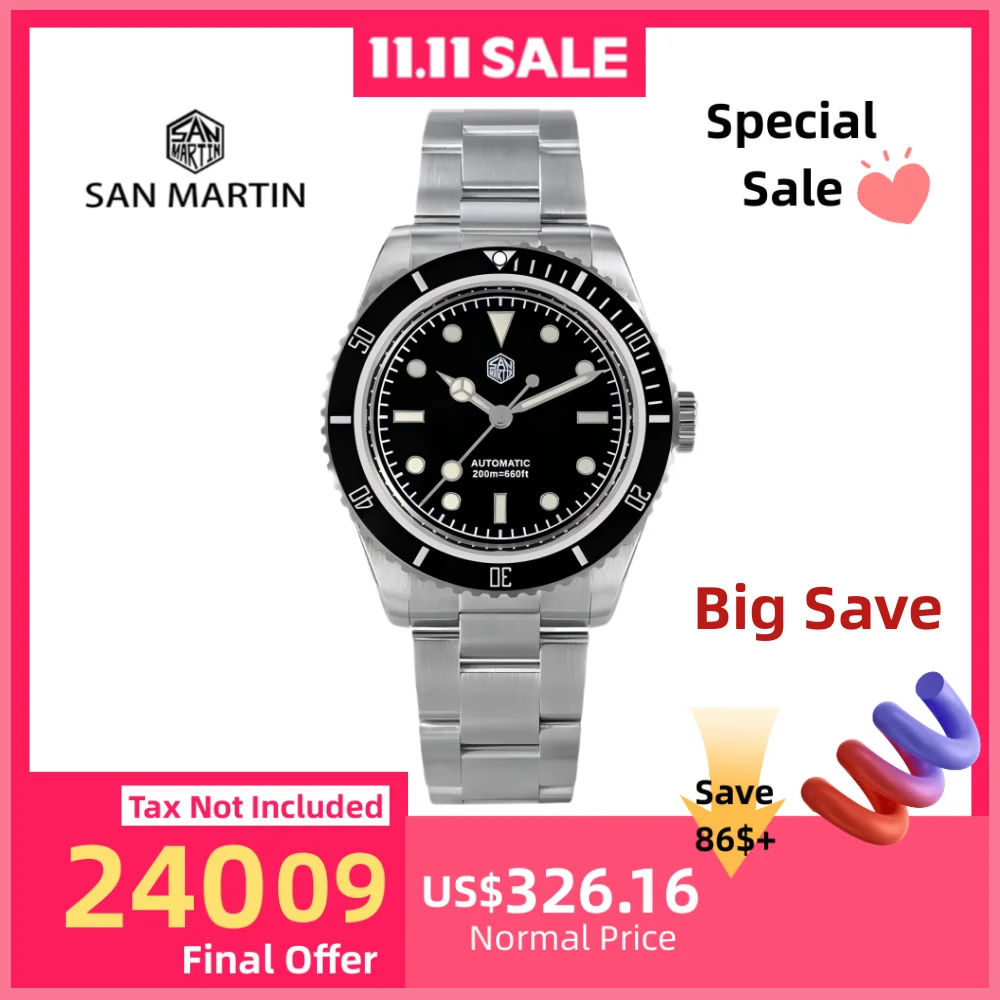 

San Martin 38mm Water Ghost 6200 Sports Watch For Men Automatic Mechanical Wristwatches Luxury 20Bar SN0004GB