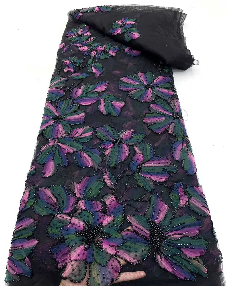 แอฟริกันภาษาฝรั่งเศสคําลูกปัดหลายสีผ้าลูกไม้ลูกไม้คุณภาพสูง 2025 ลูกไม้สีชมพูผ้าไนจีเรียTulleตาข่ายผ้าลูกไม้งานแต่งงาน