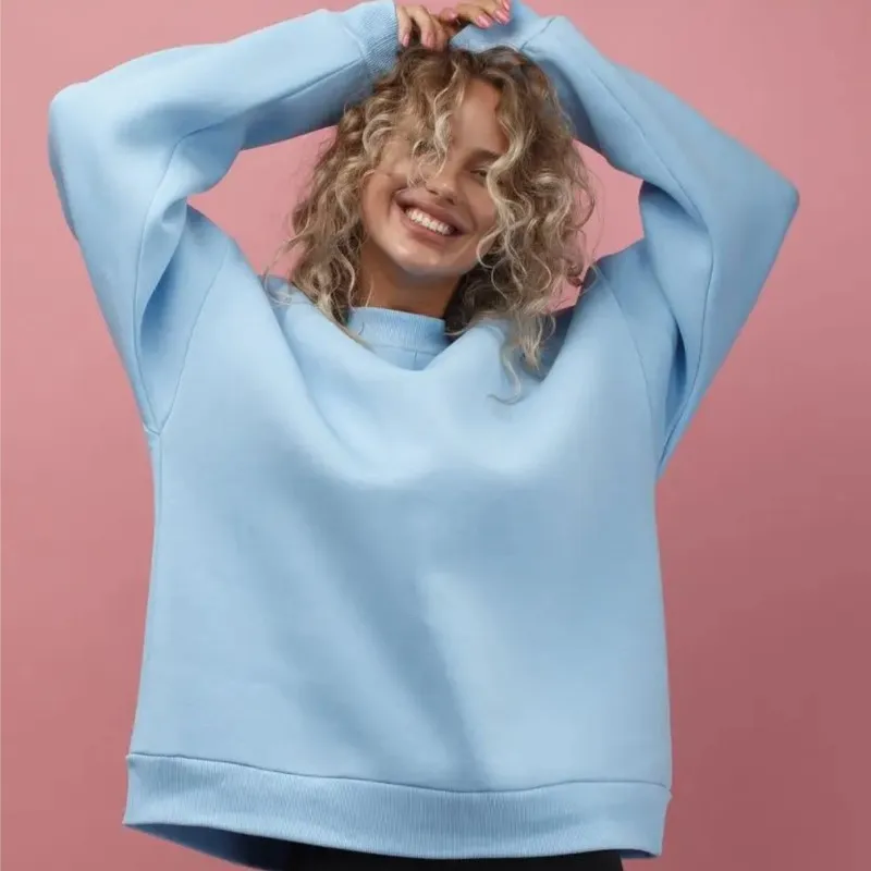 

Effortless Street Style Oversized Cozy Crewneck Sweater Solid Color Long Sleeve Pullover for Fall/Winter Curvy Women