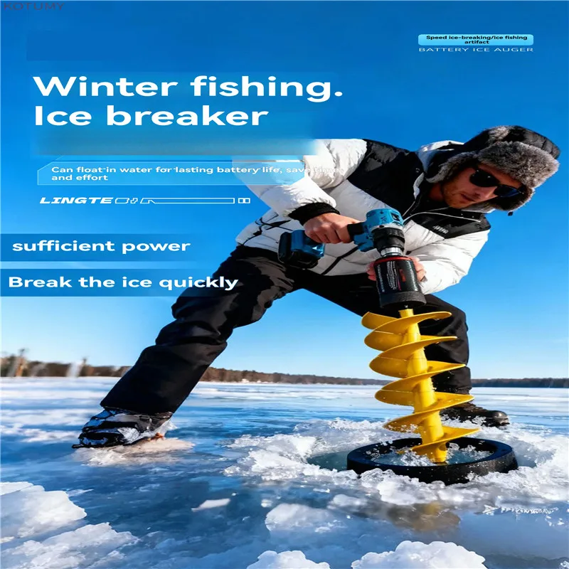 Ice Drill Auger Nylon Blade Sturdy Fast Cutting Portable Metal Ice Auger for Rivers Fishing Outdoor Activities Winter Sports
