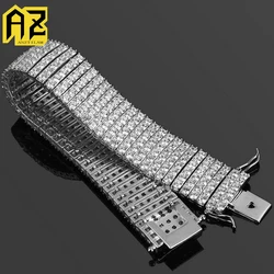 AZ 6 Rows Zircon Iced Out Bracelets For Men Gold Silver Color Women Tennis Hand Chain Goth Jewelry Free Shipping