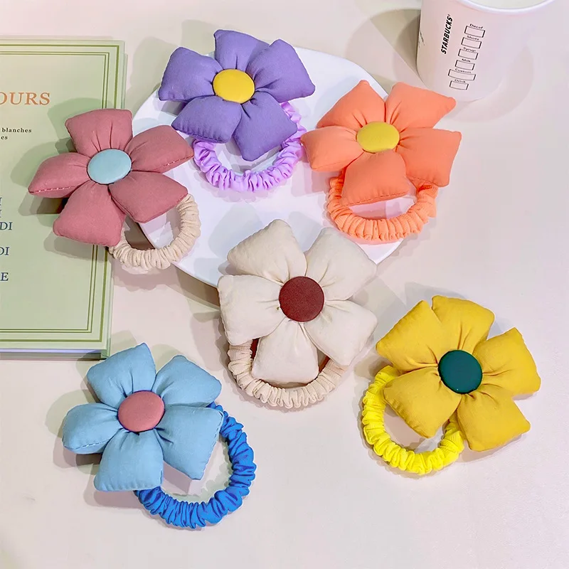 Girls Cute Colorful Cotton Big Flower Elastic Hair Bands Children Sweet Hair Decorate Headband Hair Tie Lovely Hair Accessories