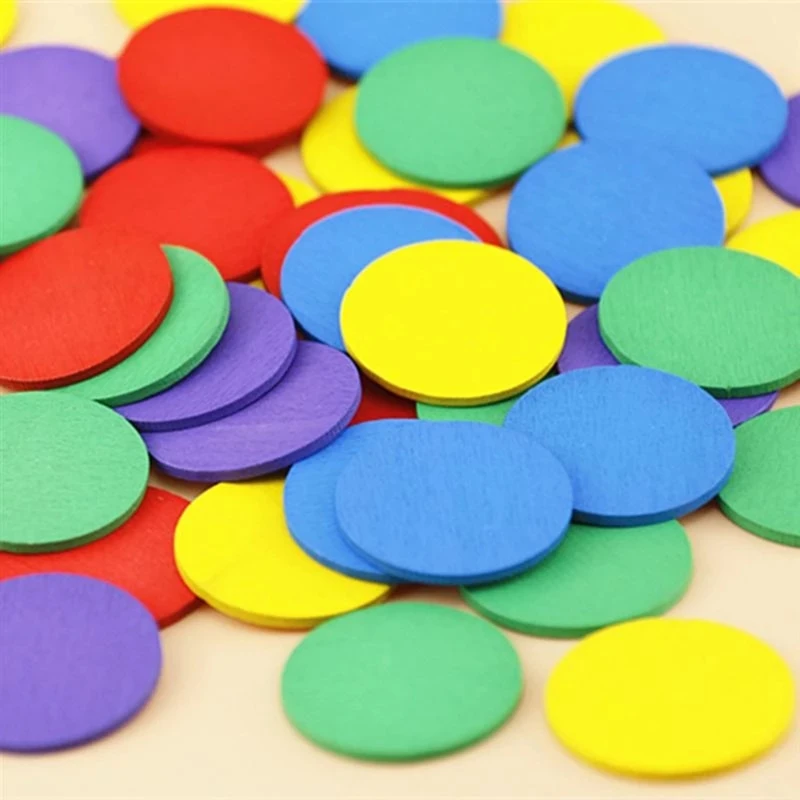 50 PCs Colorful Wooden Round Math Counters Wooden Circle Counting Chips Markers Colors Sorting Pattern Children Teaching Tools