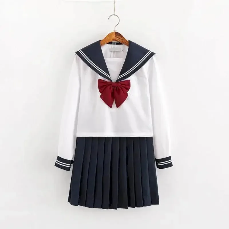 Traje de marinero para mujer, uniforme japonés Jk, chaqueta de estudiante, falda larga y corta de estilo coreano, manga bonita, estilo universitario, escuela