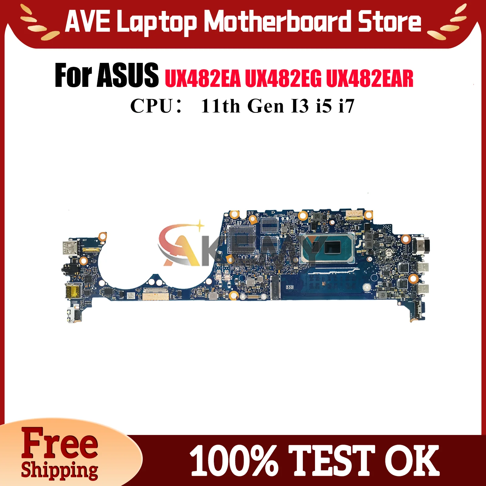 

UX482EA Laptop Motherboard For ASUS UX482EGR BE482E UX482EAR UX482E UX482EG UX4100E UX482EA BX482E Mainboard 11th Gen I3 i5 i7 U