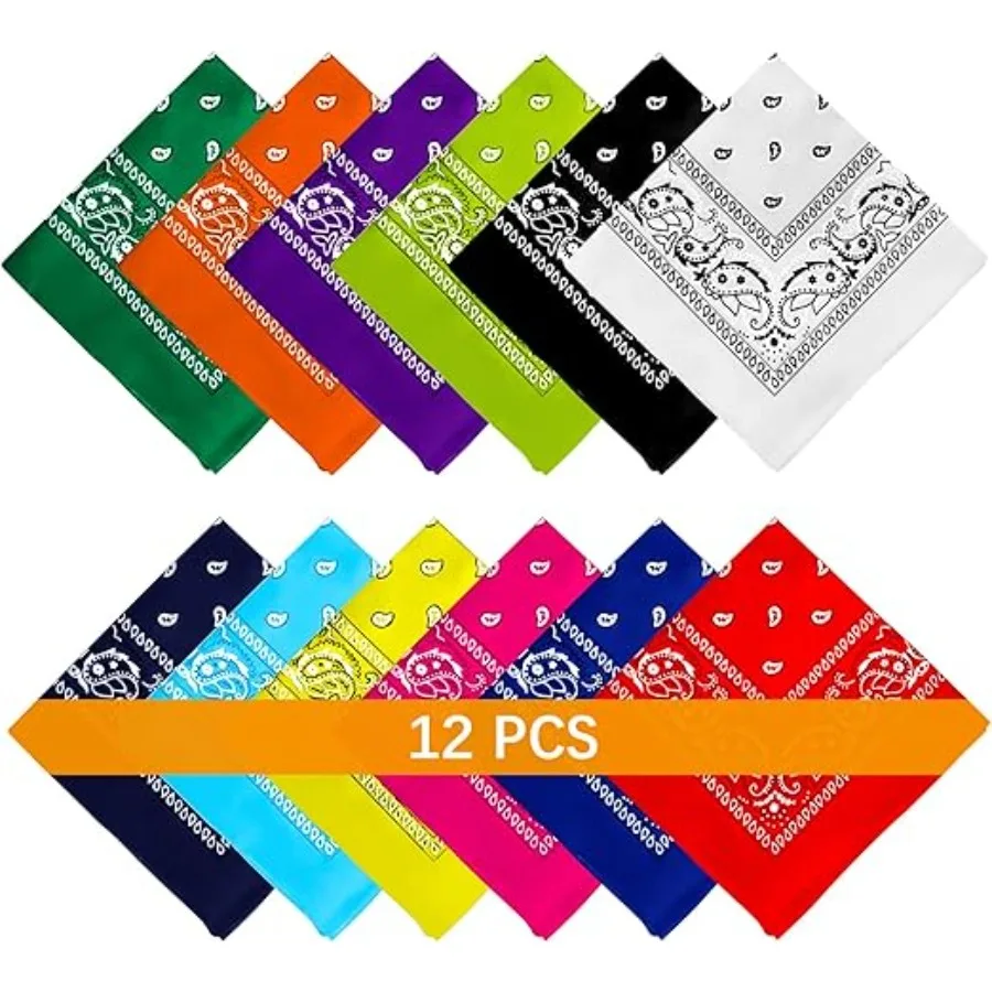 

12 pcs Bandanas for Men Women Paisley Large Bandana Black Red White Head Wrap Headbands Cowboy Handkerchief