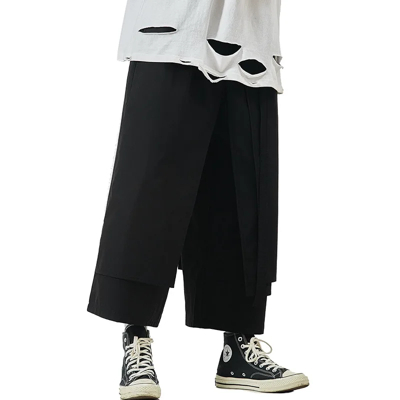 Tannt Women Pant Irregular Fake Two Casual Sweatpants Women Asymmetry Fashion Wide Leg Pants 2023 New Ankle-length Pants Women