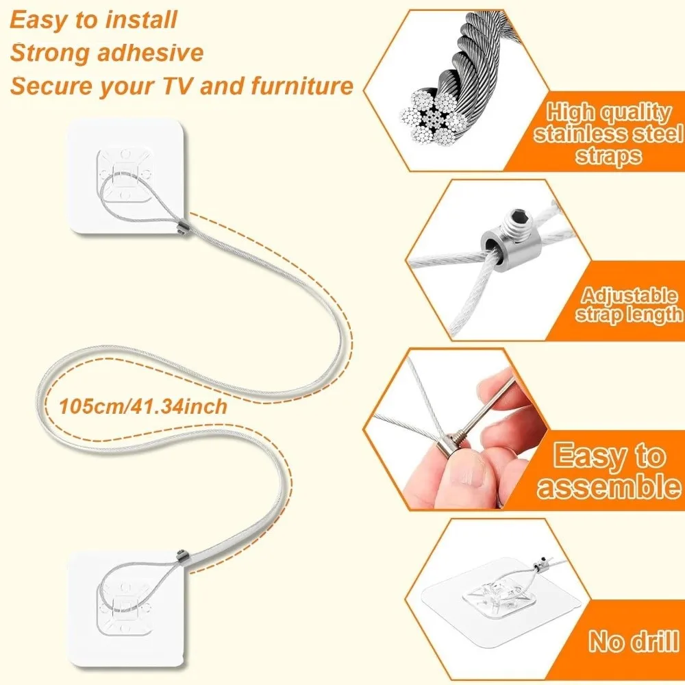 Anti-Tip TV Safety Strap Premium Adjustable Anti-Tip Furniture Fastening Kit Easy Install Childproof