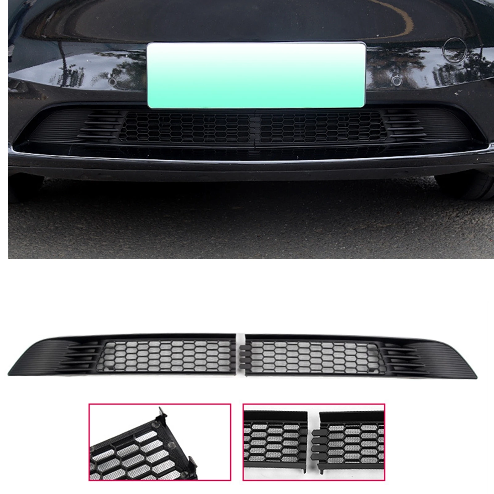 

2pc Front Grille Insect Air Inlet Protector For Tesla Model Y 20-25 Model 3 17-23 Matte Black Bumper Hood Proof Grill Mesh Cover