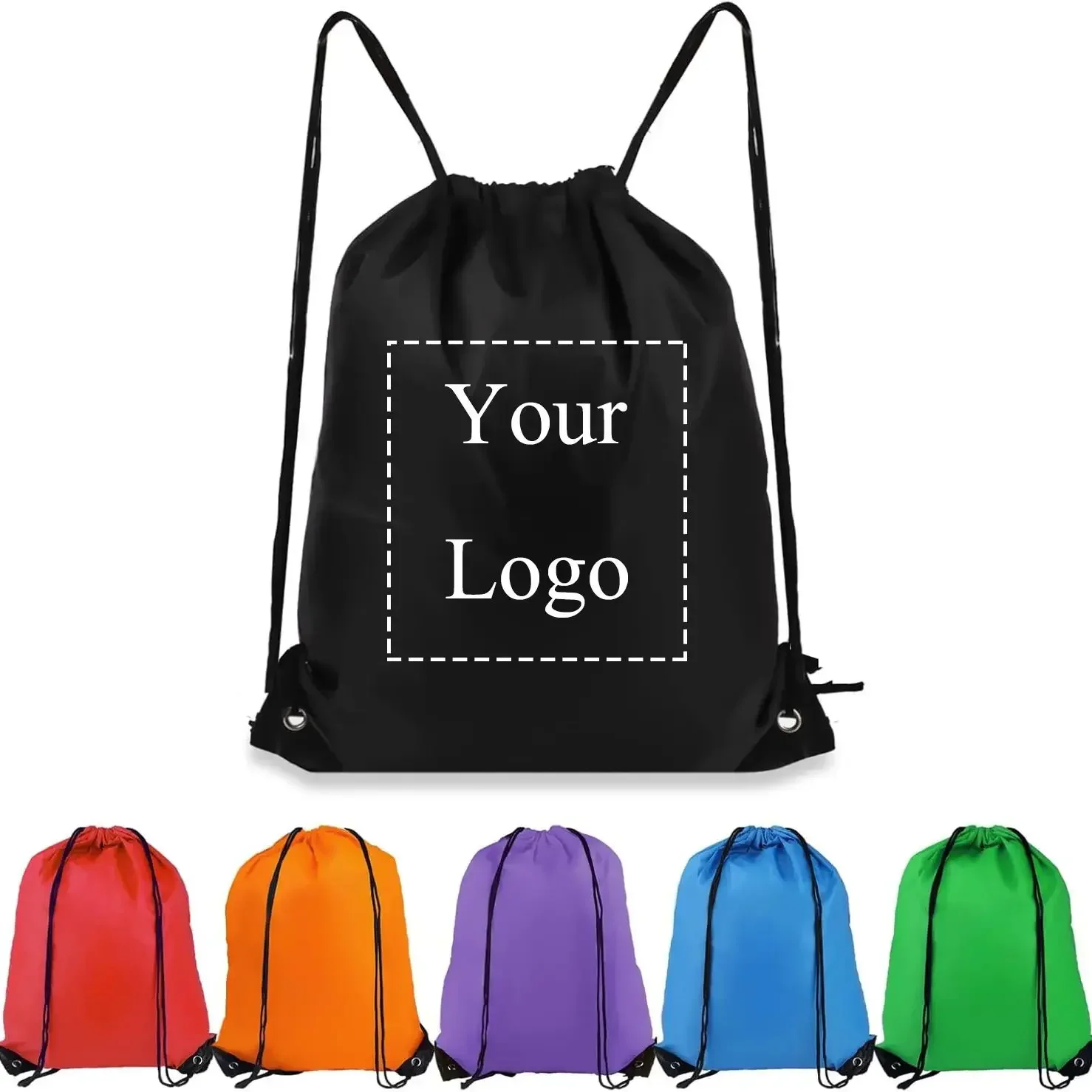 10/20/30/50pcs Customized Logo Drawstring Backpack - Lightweight Outdoor Sports Sack for Hiking, Camping, Gym & Travel