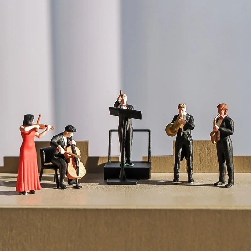 

1 Set Painted Resin Musician Figures 1/64 Scale Mini Cellist Conductor Dolls Miniature Five-Piece Symphony Orchestra Models