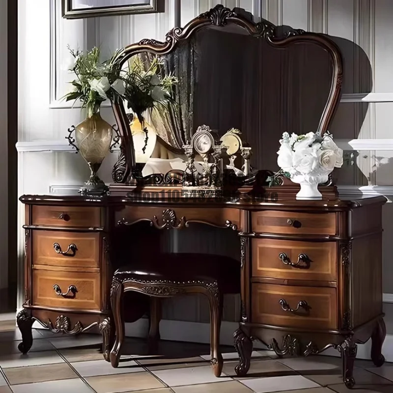 Vanity Wood Storage Mirror Organizer Luxury Dressers Bedroom Makeup Seating Penteadeira Furniture Home