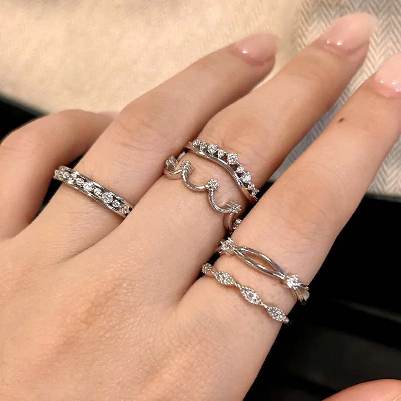 

Shining U S925 Silver Full Zircon Gems Open Ring for Women Fine Jewelry Summer