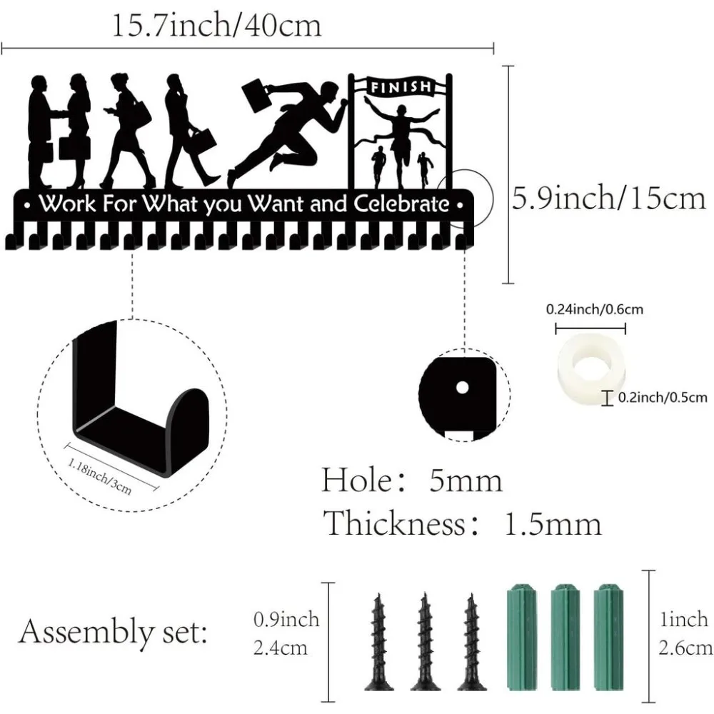 Medal Hanger Display Medal Holder Rack Sport Metal Hanging Athlete Awards Iron Wall Mount Decor with 20 Hooks for Competition