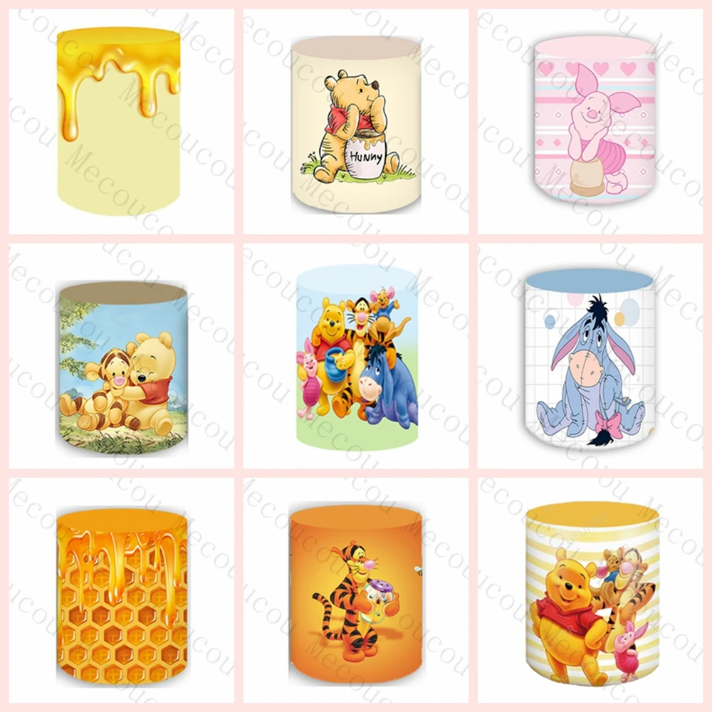 

Winnie the Pooh Cylinder Cover Backdrop Children Birthday Party Decoration Photo Cartoon Photography Background Baby Shower Prop