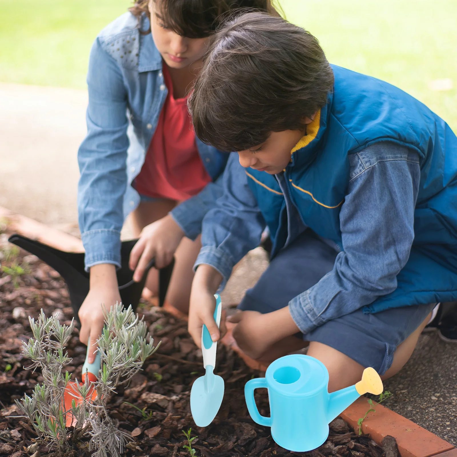 1Set Garden Tools Shovel Rake Set Portable -Sized Handle for Outdoor Planting Activities Educational Yard Work