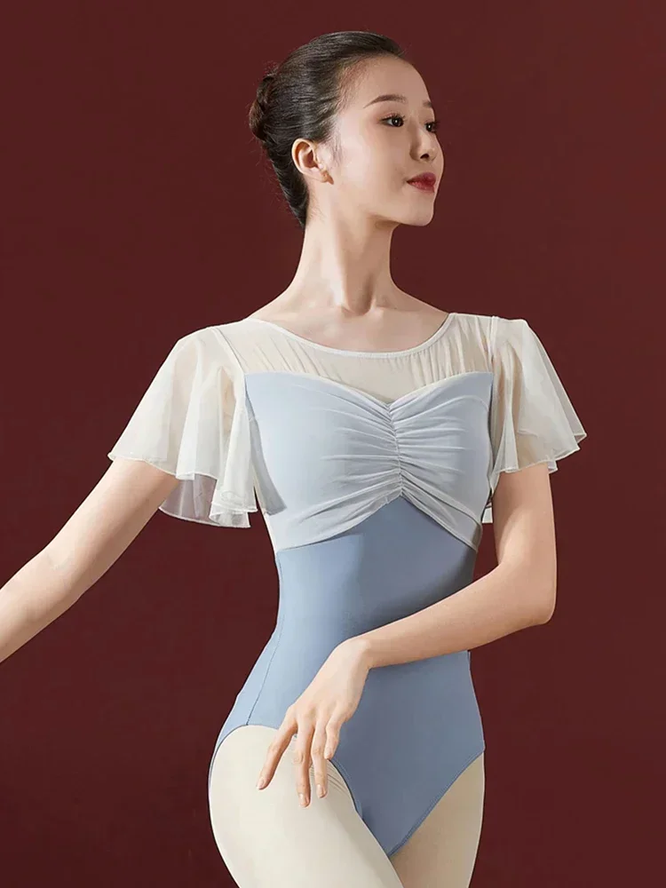 فستان رقص نسائي صيفي للكبار فستان تدريب باليه بأكمام قصيرة بدلة رقص من قطعة واحدة بدلة للجسم #2