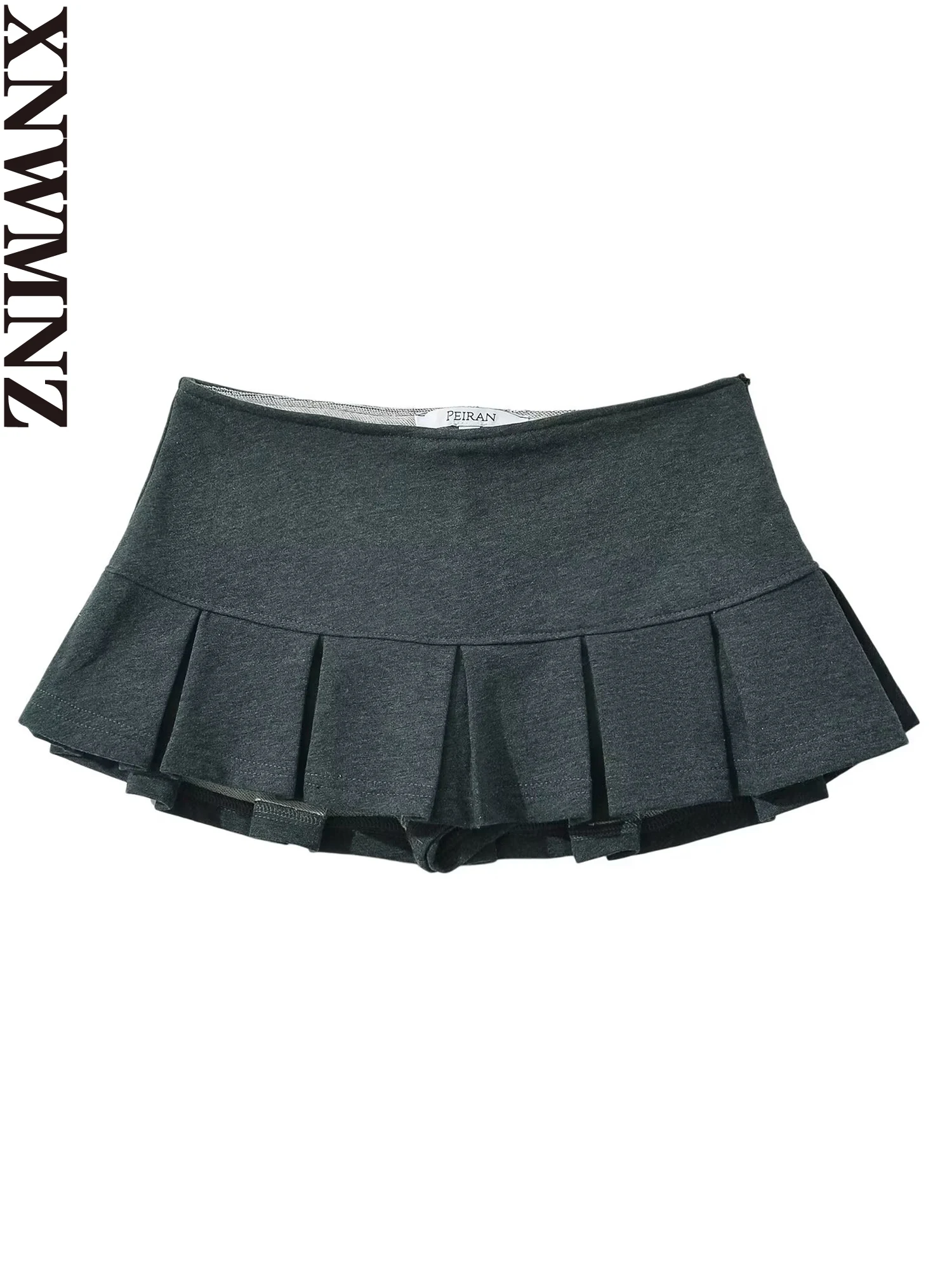 XNWMNZ 2024 Women Fashion Low waist Mini Skirt Wide Pleat Terry fabric Side Zipper A Line Skort The Spice Girls Hot Sweet Female