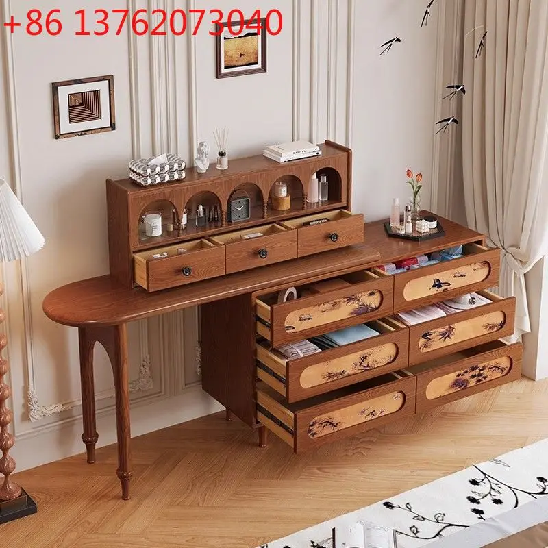 

Medieval solid wood fragrant cloud yarn makeup table bucket cabinet integrated light luxury retro storage cabinet