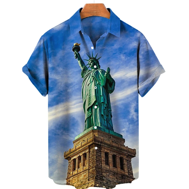 Buildings Around World Graphic Shirts For Men Clothes Miracle Design 3D Printed Blouses Casual Vacation Lapel Blouse Mens Tops