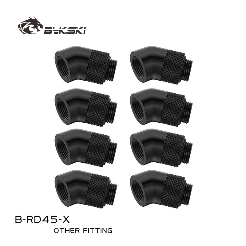 Bykski 4/6/8pcs 45 Degree Rotary Fitting Adapter Rotating Black Silver White Gold G1/4'' Thread  Water Cooling Adaptors B-RD45-X