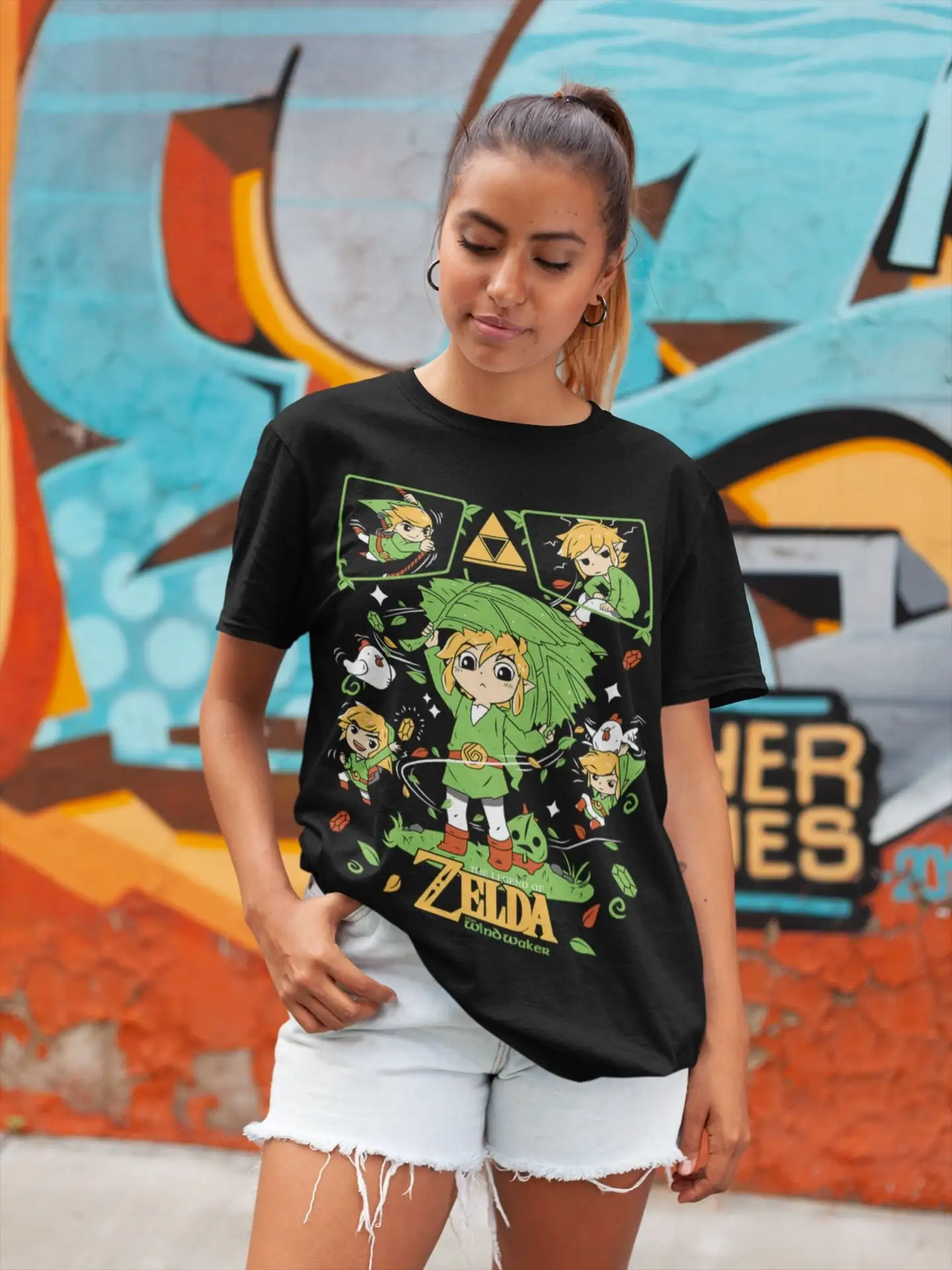 Trendy Unisex Crew Neck Collectible Zelda Wind Waker Game Tee Soft Top Ideal For Night Out And Casual Street Style Looks