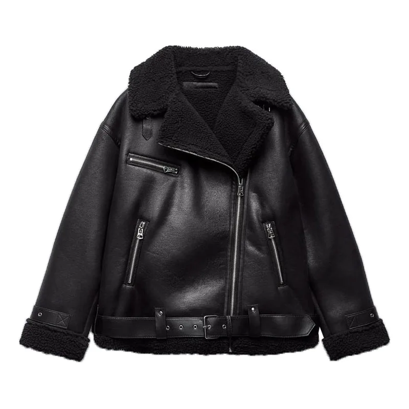 

Thiened двусторонний меховой кожаный тюнер, зимнее новое теплое пальто с поясом для поездок на работу, пальто из полиэфирного волокна