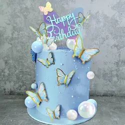 Butterfly Cake Decoration Foam Ball Cake Decorations with Blue Balls for Wedding Baby Shower Birthday Boho Themed Party
