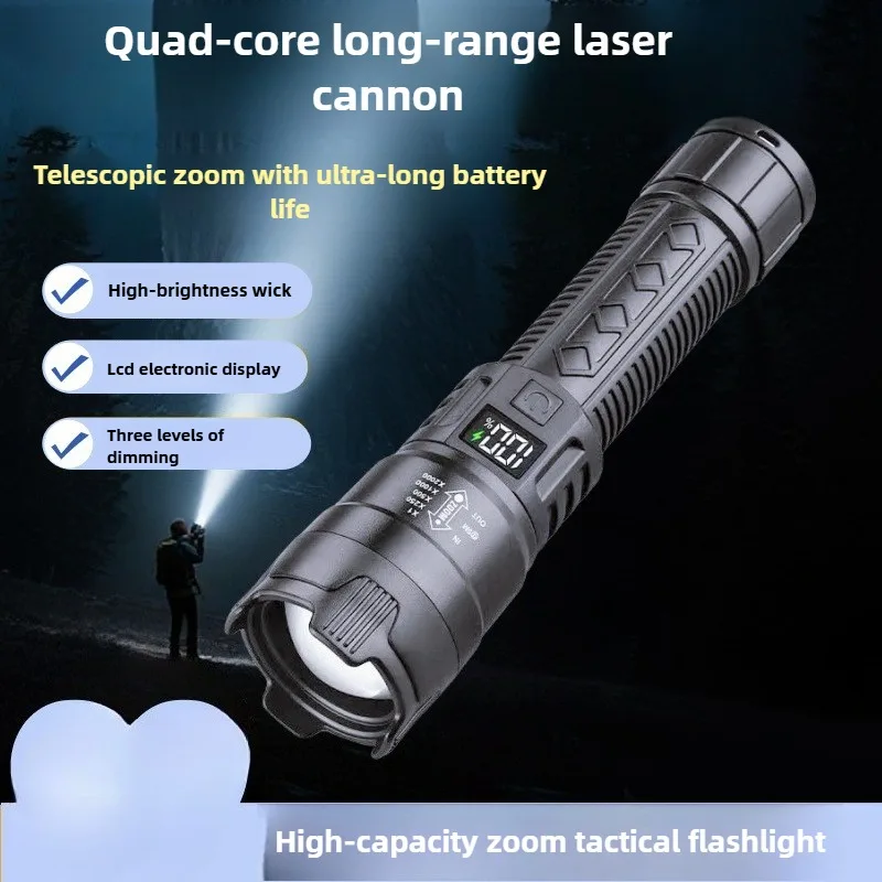 

Multi-Functional Zoomable Flashlight - Super Bright, USB Rechargeable, Large Capacity with Display for Hiking & Camping