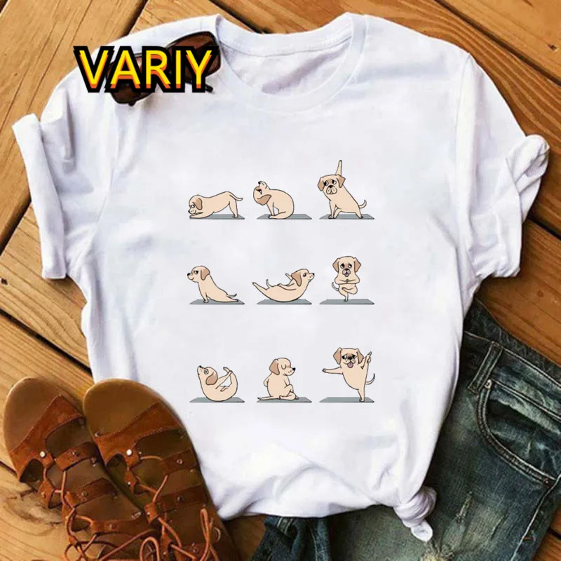 Beagle Yoga T Shirt for Women Summer White Casual Tshirt Cute Dogs Short Sleeve French Bulldog Print T-shirt Female Streetwear