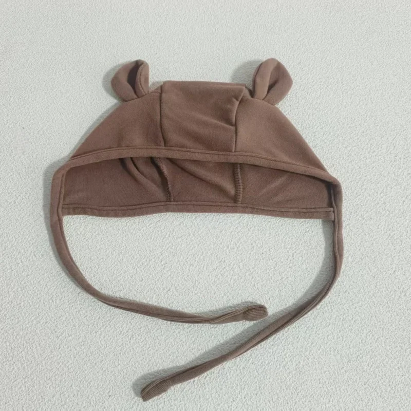 Spring Autumn Baby Bear Ear Bonnet Hat Cotton Strappy Hat for 0-12M Infant Protection Cap Earflap Beanie image 4