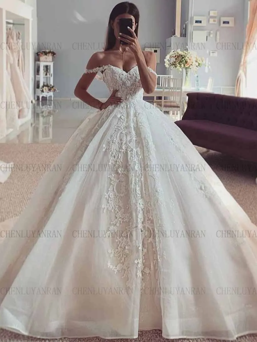 

Bohemia Applique Wedding Dresses Long Luxury V-Neck Sexy Bride Gown Tulle Lace Up Elegant Dresses For Women 2023 robe de mariée