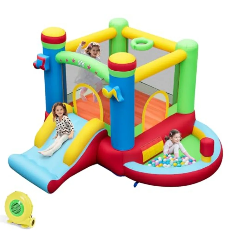 

Inflatable Bounce House with Ball Pit, Bouncy House for Kids 3-12 Indoor Outdoor with 480w Blower, Jumping, Basketball Hoop, Bou