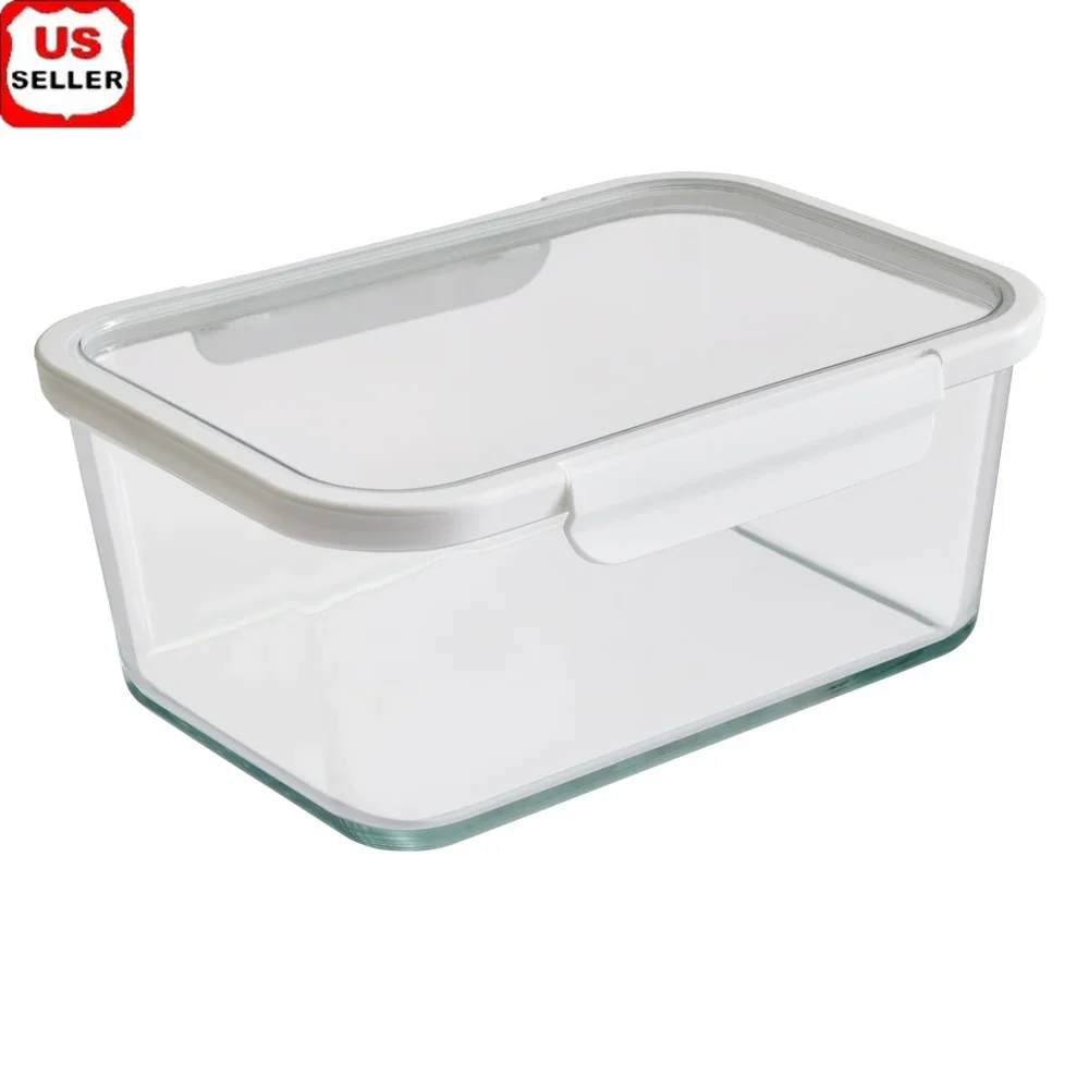 

14 Cup Glass Food Storage Container with Tritan Lid Microwave Freezer Dishwasher Safe Stackable 2 Pieces