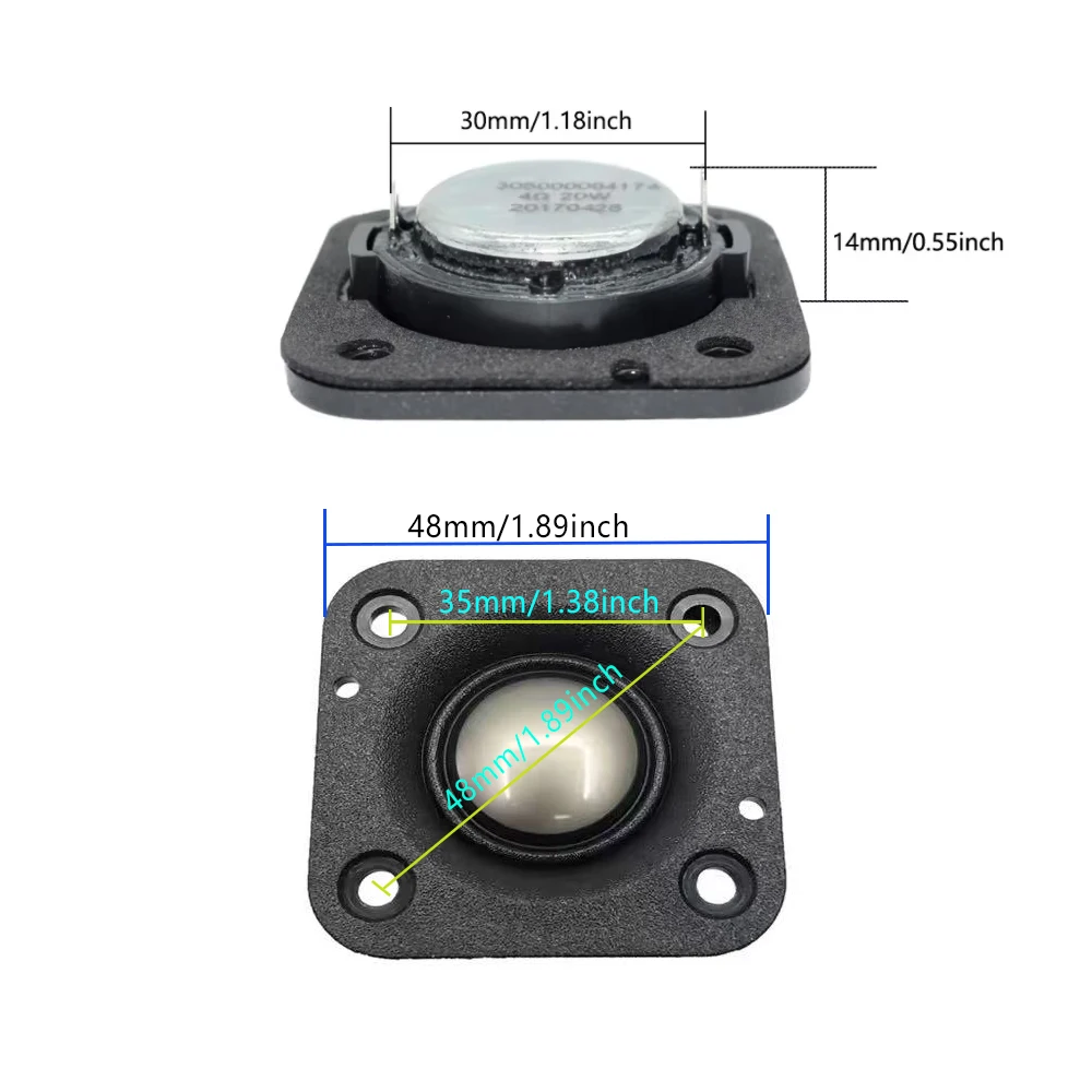 2 stks/partij 48MM Vierkante Audio Speaker 4 Ohm 20W Tweeter Luidsprekers Zijde Membraan HIFI Muziek DIY Home Theater ultradunne Luidspreker