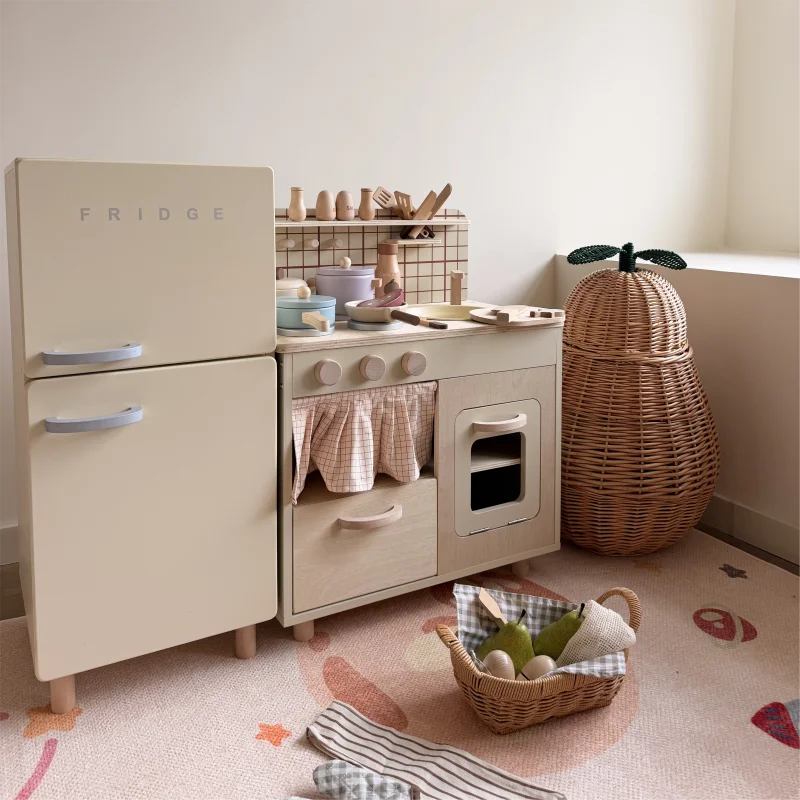 Exported to Europe, America, wooden kitchen toys play house simulation refrigerator washing machine stove cooking set